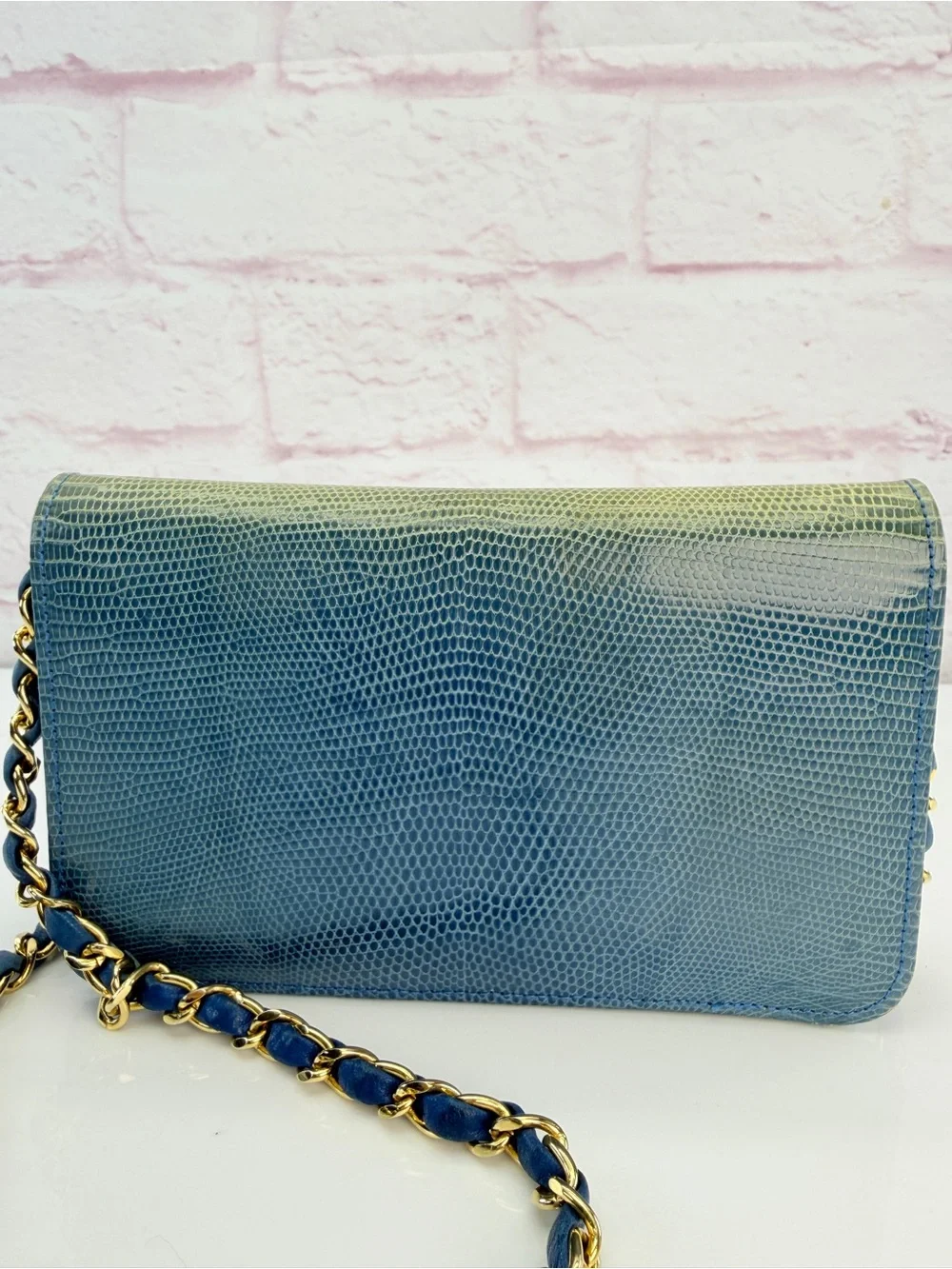 RARE Chanel Blue Lizard Skin Flap Bag Wallet on Chain 0 Series 1986-88